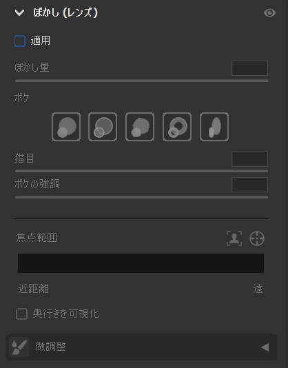 camera raw 編集 ぼかし（レンズ）