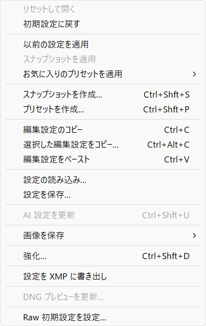 camera raw 詳細な画像設定